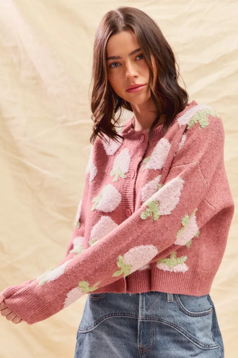 SO ME Strawberry Fruit All Over Button Sweater Cardigan - Image 11
