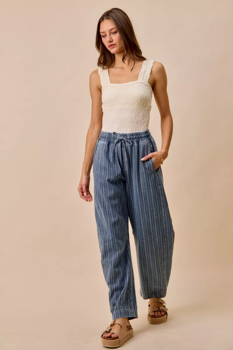 SO ME Stripe Denim Barrel Jeans Drawstring Waistband - Image 10