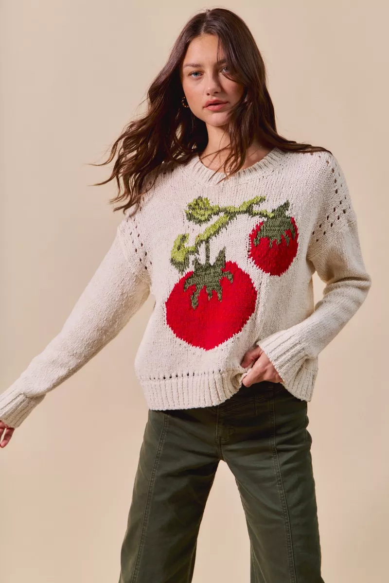 SO ME Vegetable Round Neck Long Sleeve Sweater - Image 8