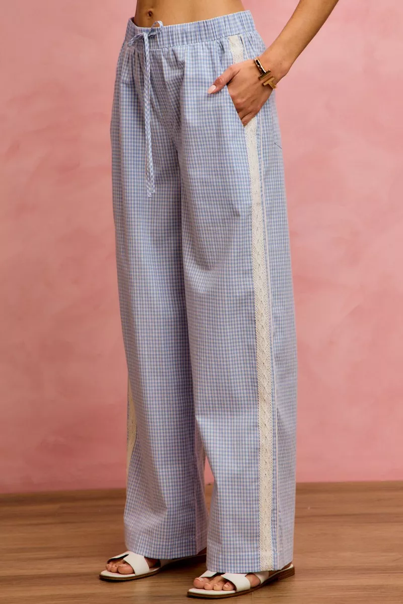 SO ME Wide Check Pants With Side Lace Trim And Piping - Image 3