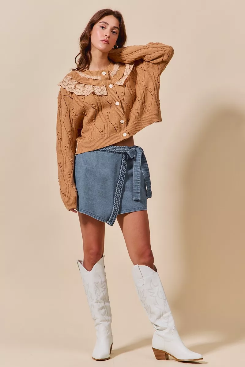 SO ME Wrap Braided Trimmed Denim Skort - Image 6