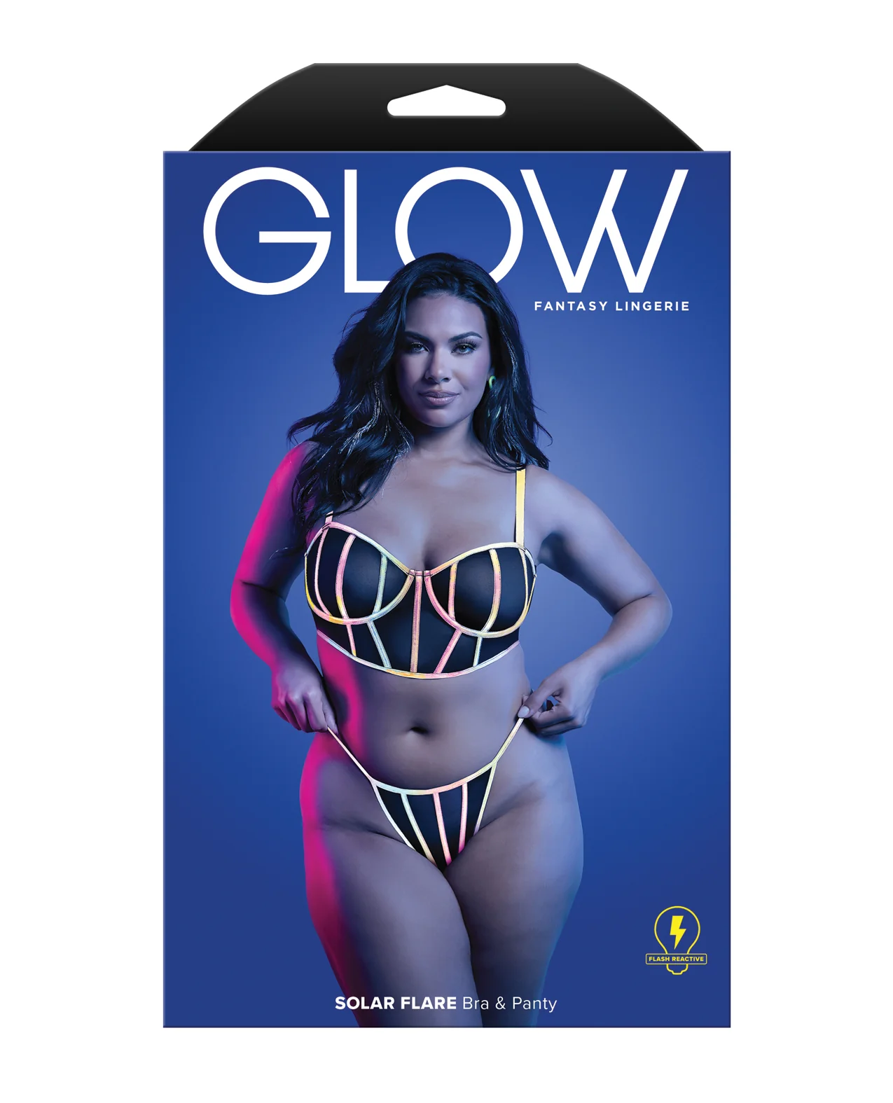 Solar Flare Flash Reflective Binding Underwire Bra & Thong - Black QN - Image 3