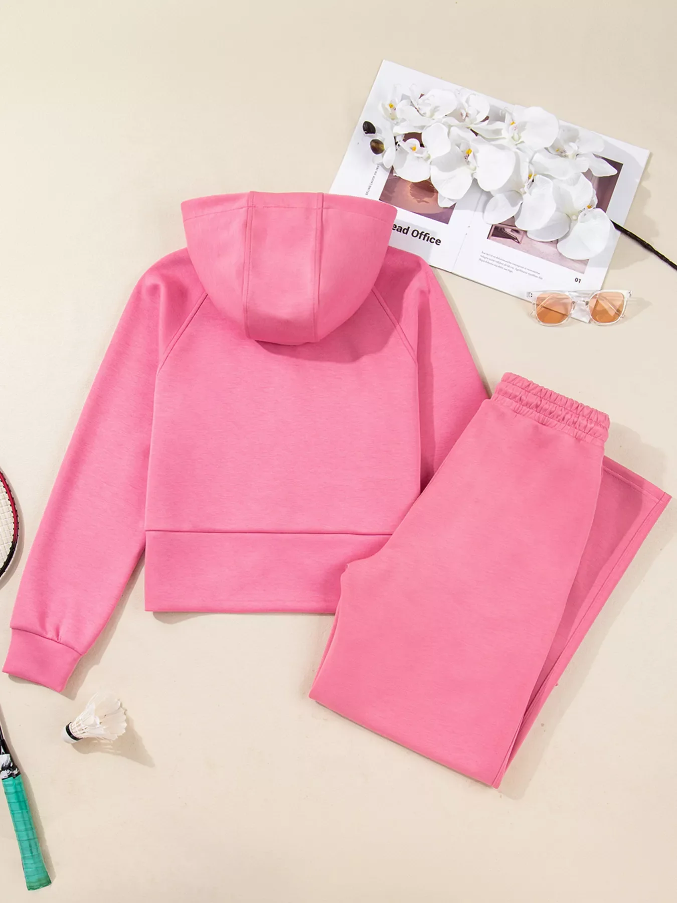 Solid Color Zip Up Hoodie Drawstring Loose Pants Set - Image 10