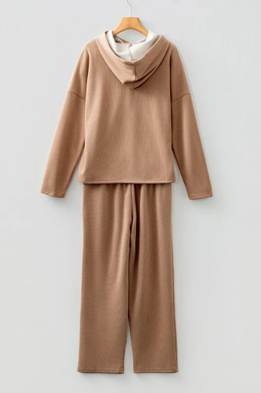 Solid Corduroy Lace Hoodie and Pants Set - Image 7