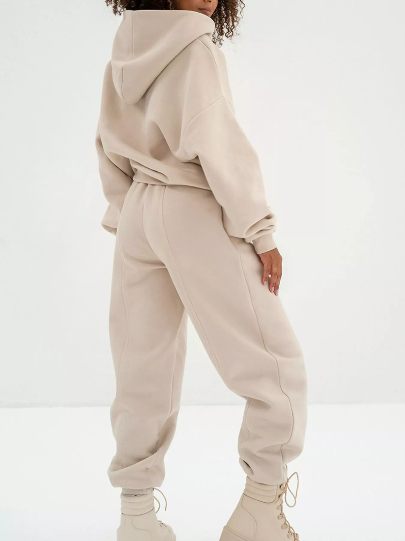Solid Exposed Seams Hoodie and Joggers Activewear Set - Image 2
