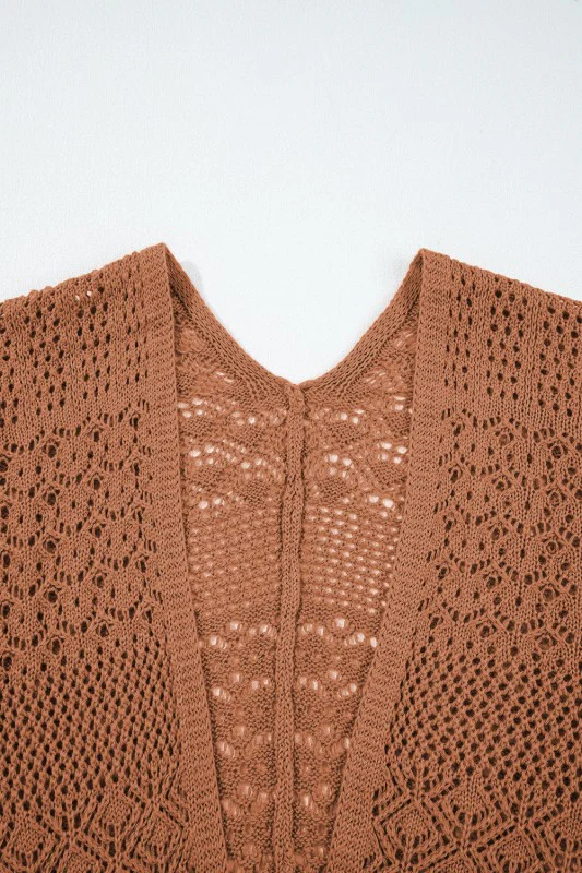 Solid Hollow Knit Open-Front Cardigan - Image 12