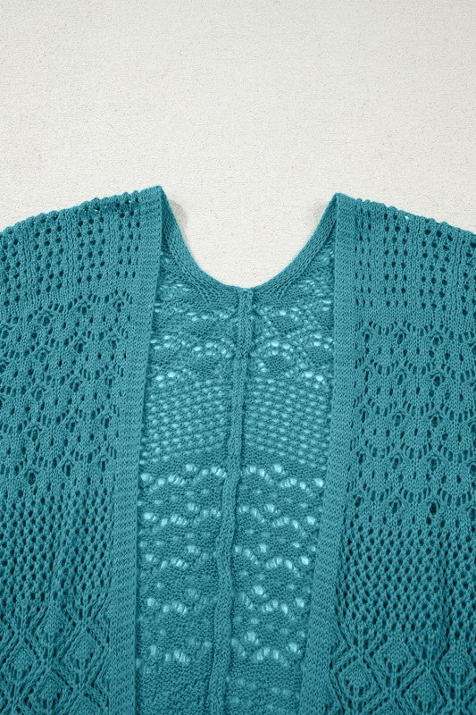 Solid Hollow Knit Open-Front Cardigan - Image 16