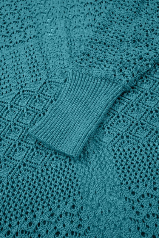 Solid Hollow Knit Open-Front Cardigan - Image 17