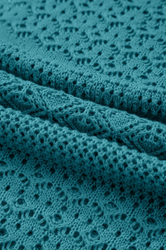 Solid Hollow Knit Open-Front Cardigan - Image 18