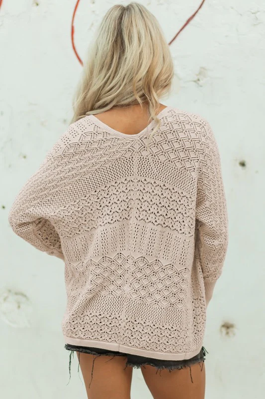 Solid Hollow Knit Open-Front Cardigan - Image 2