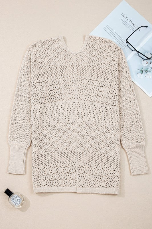 Solid Hollow Knit Open-Front Cardigan - Image 7