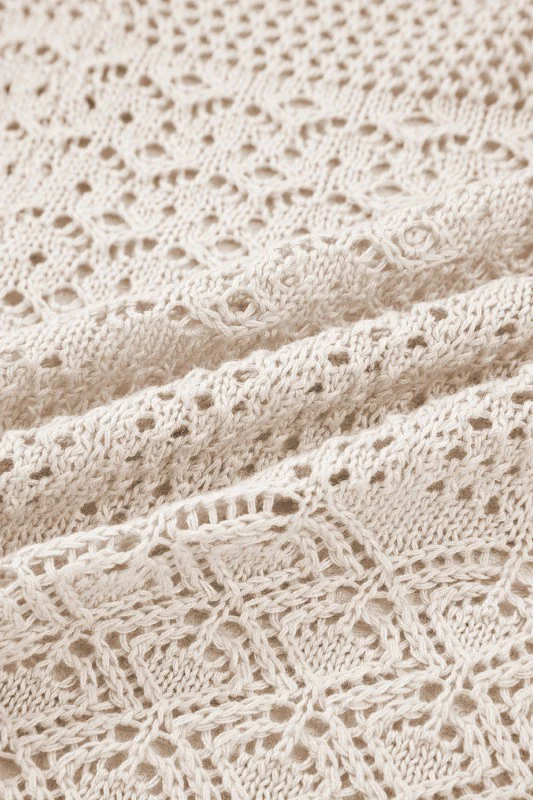 Solid Hollow Knit Open-Front Cardigan - Image 9