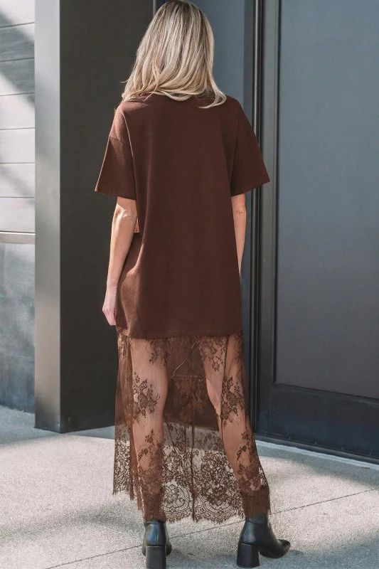 Solid Lace Patchwork Short Sleeve Maxi Dress - Image 6