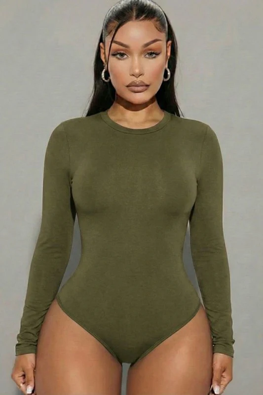 Solid Long Sleeve Round Neck Bodysuit - Image 13