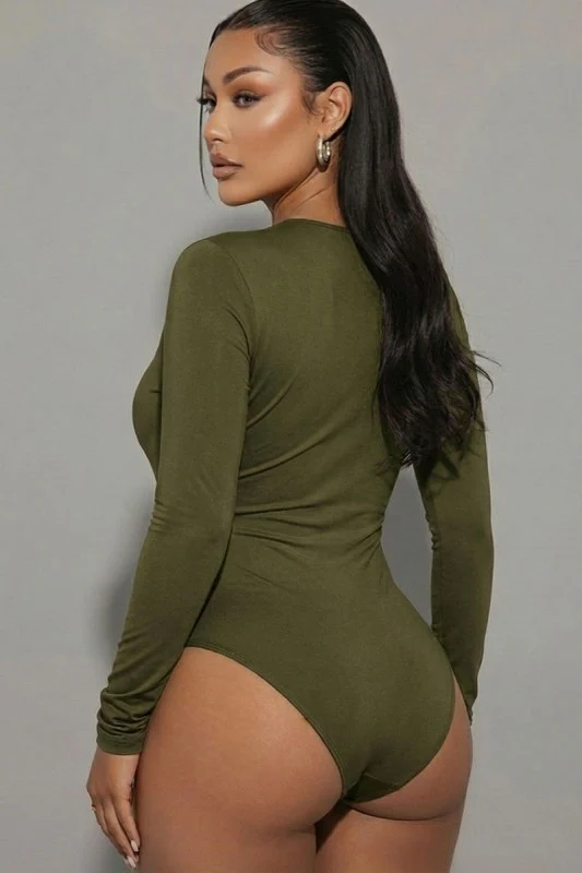 Solid Long Sleeve Round Neck Bodysuit - Image 15
