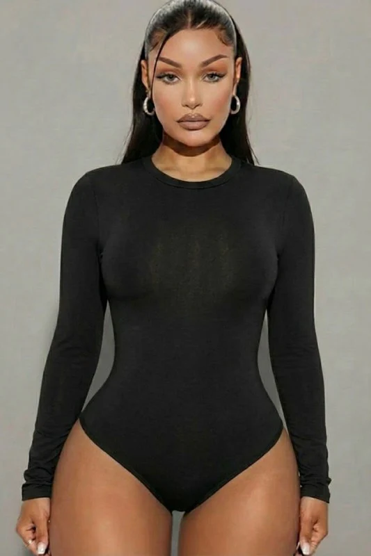 Solid Long Sleeve Round Neck Bodysuit - Image 7