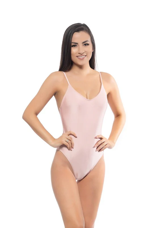SOLID PINK BASIC SCOOP ONE PIECE SWIMSUIT - Image 2