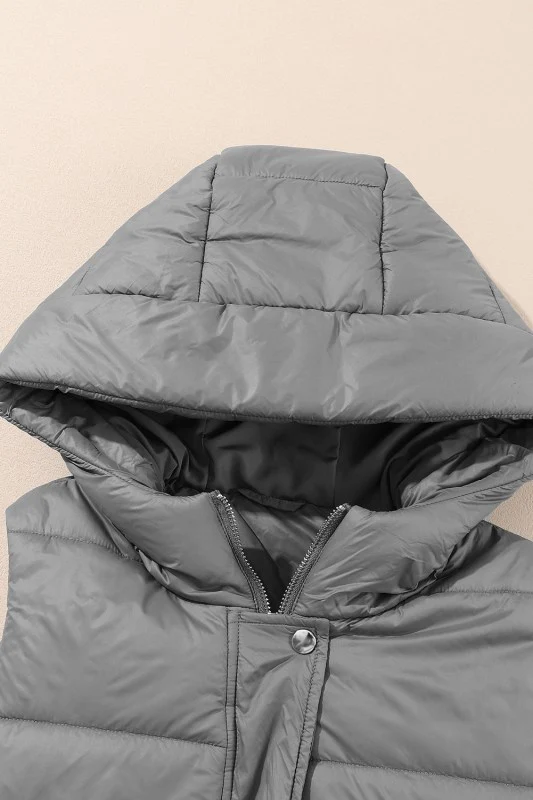 Solid Quilted Long Hooded Vest Coat - Image 16