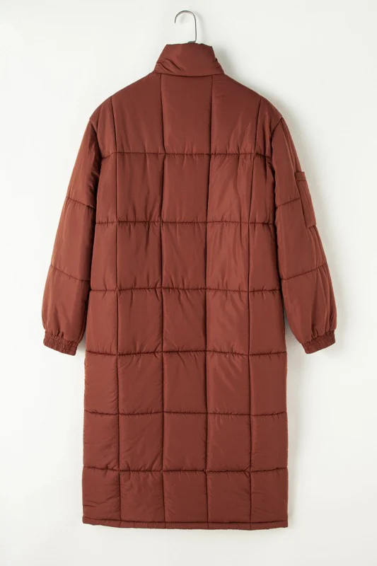 Solid Quilted Stand-Neck Zip-Up Buttoned Puffer C - Image 6