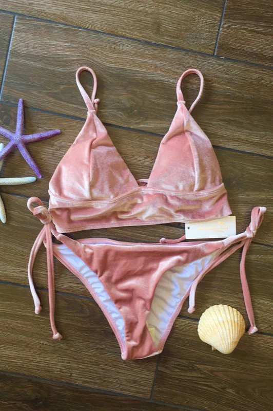 SOLID VELVET HALTER BIKINI SET - Image 3