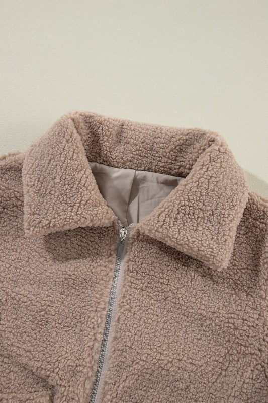 Solid Zip-Up Pocketed Fuzzy Jacket - Image 7