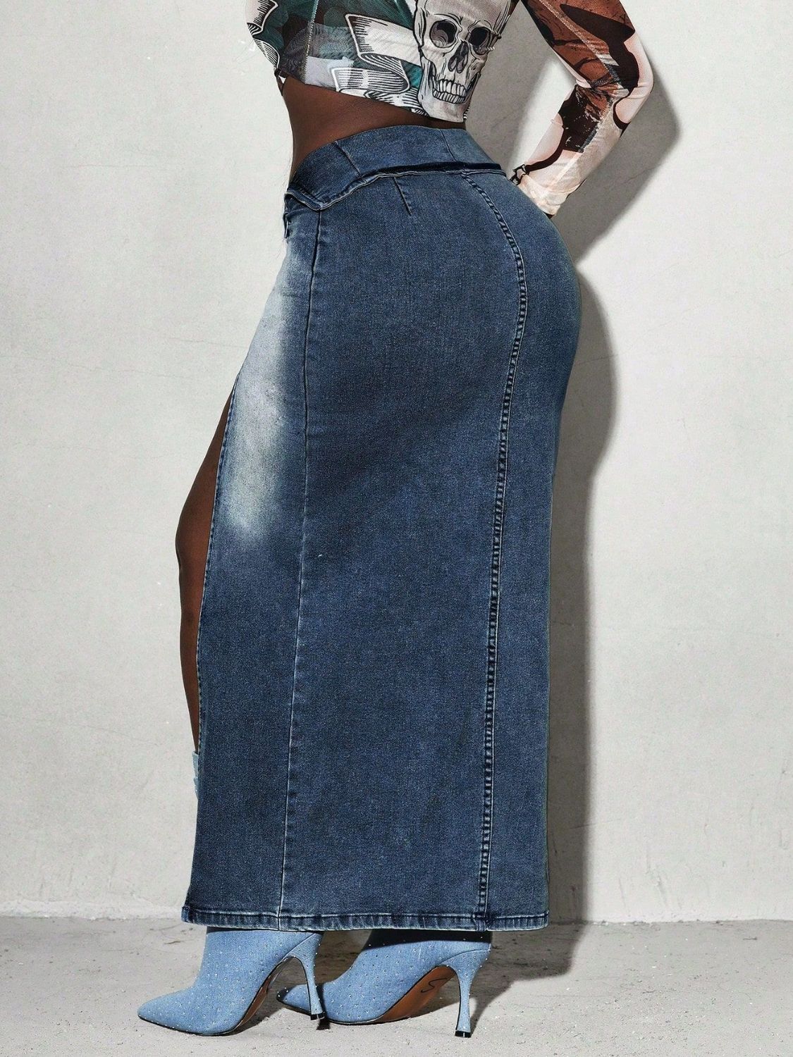 Split Denim Maxi Skirt - Image 3