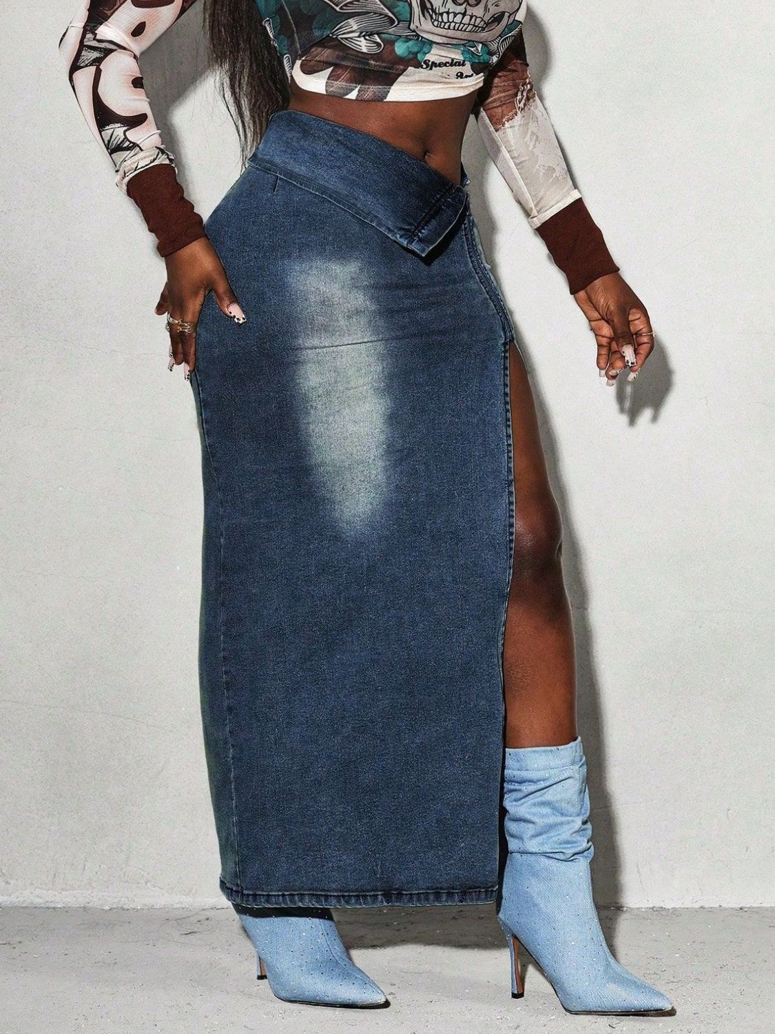 Split Denim Maxi Skirt - Image 5