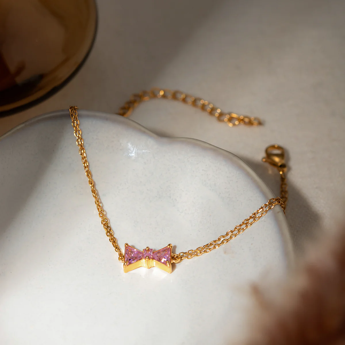 Stainless Steel Zircon Bow Bracelet - Image 5