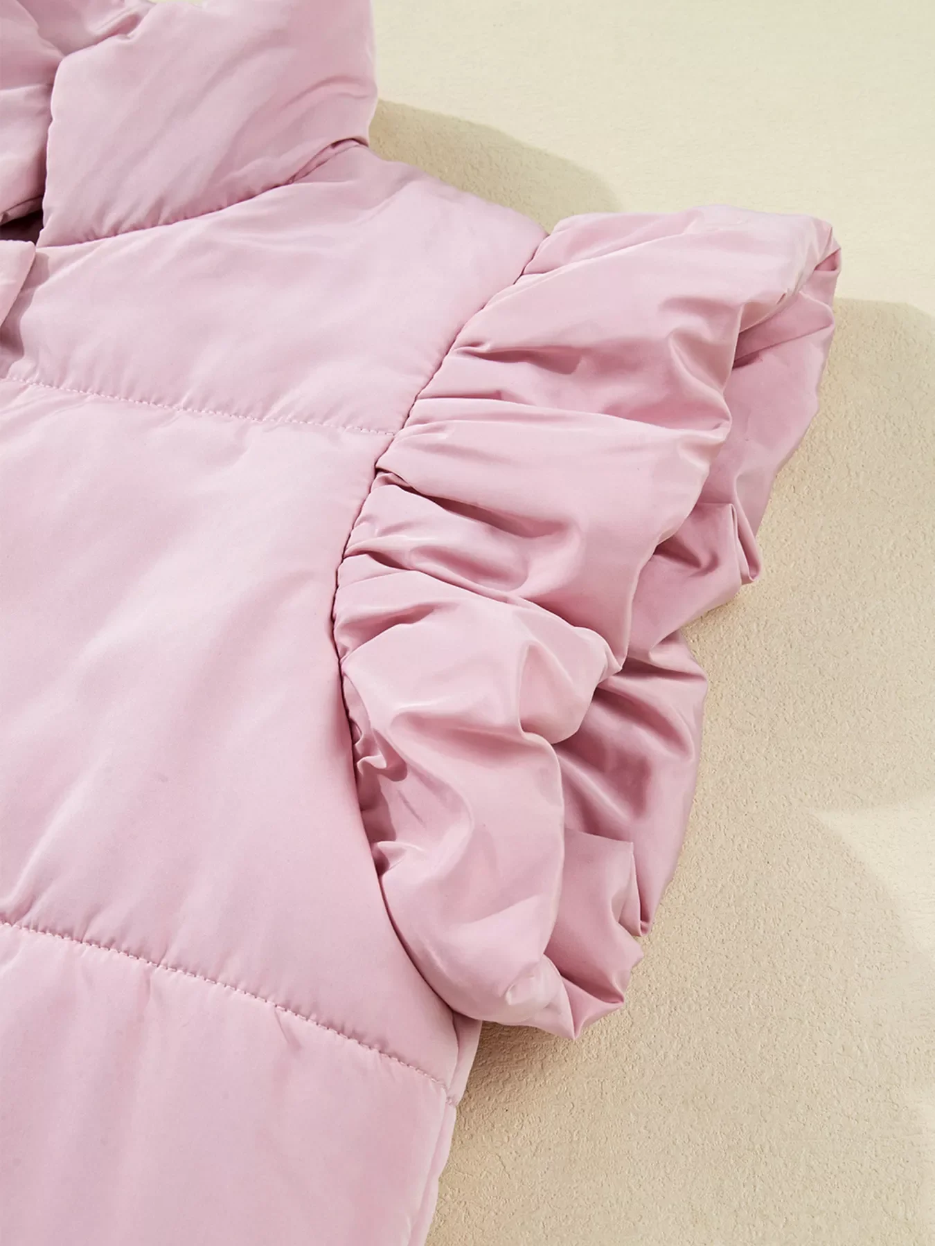 Stand Neck Flutter Sleeve Snap Button Puffer Vest - Image 11