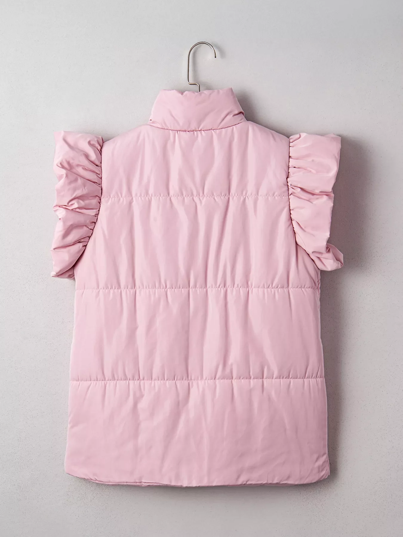 Stand Neck Flutter Sleeve Snap Button Puffer Vest - Image 8