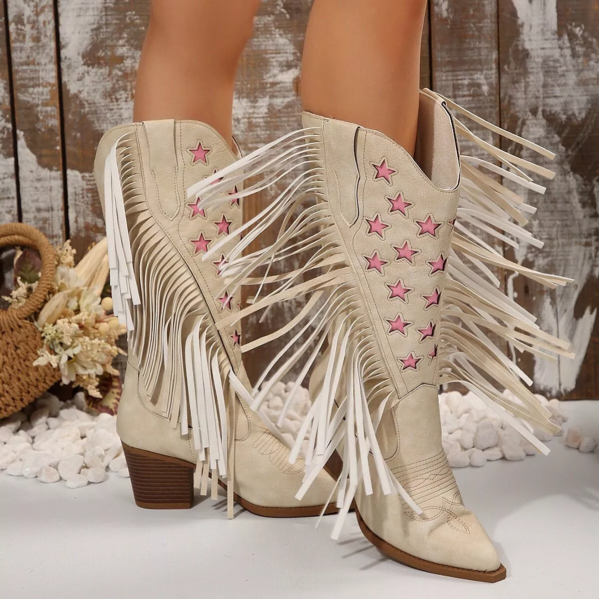 Star Fringe Block Heel Boots - Image 4