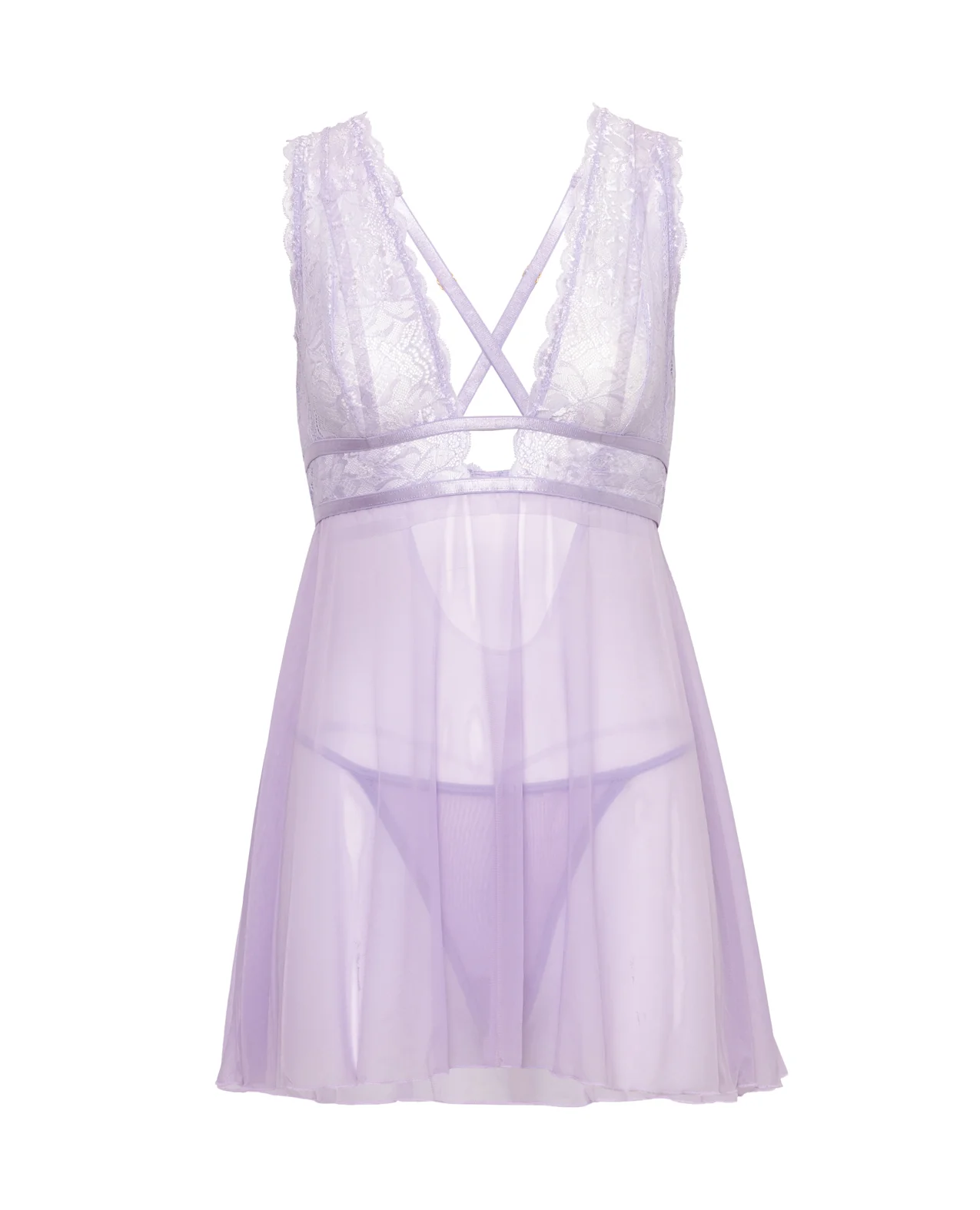Stassi Lace & Mesh Babydoll w/G-String 2 pc Set - Lavender L/XL - Image 4