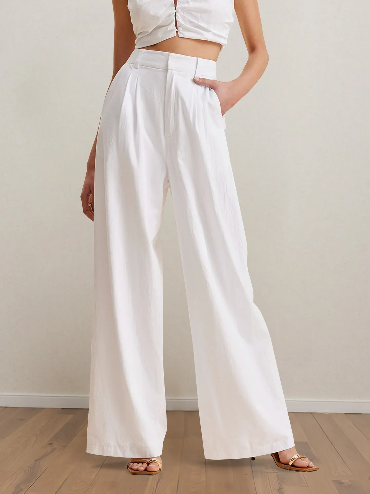 Strapless Peplum Top and Wide Leg Pants Set - Image 4