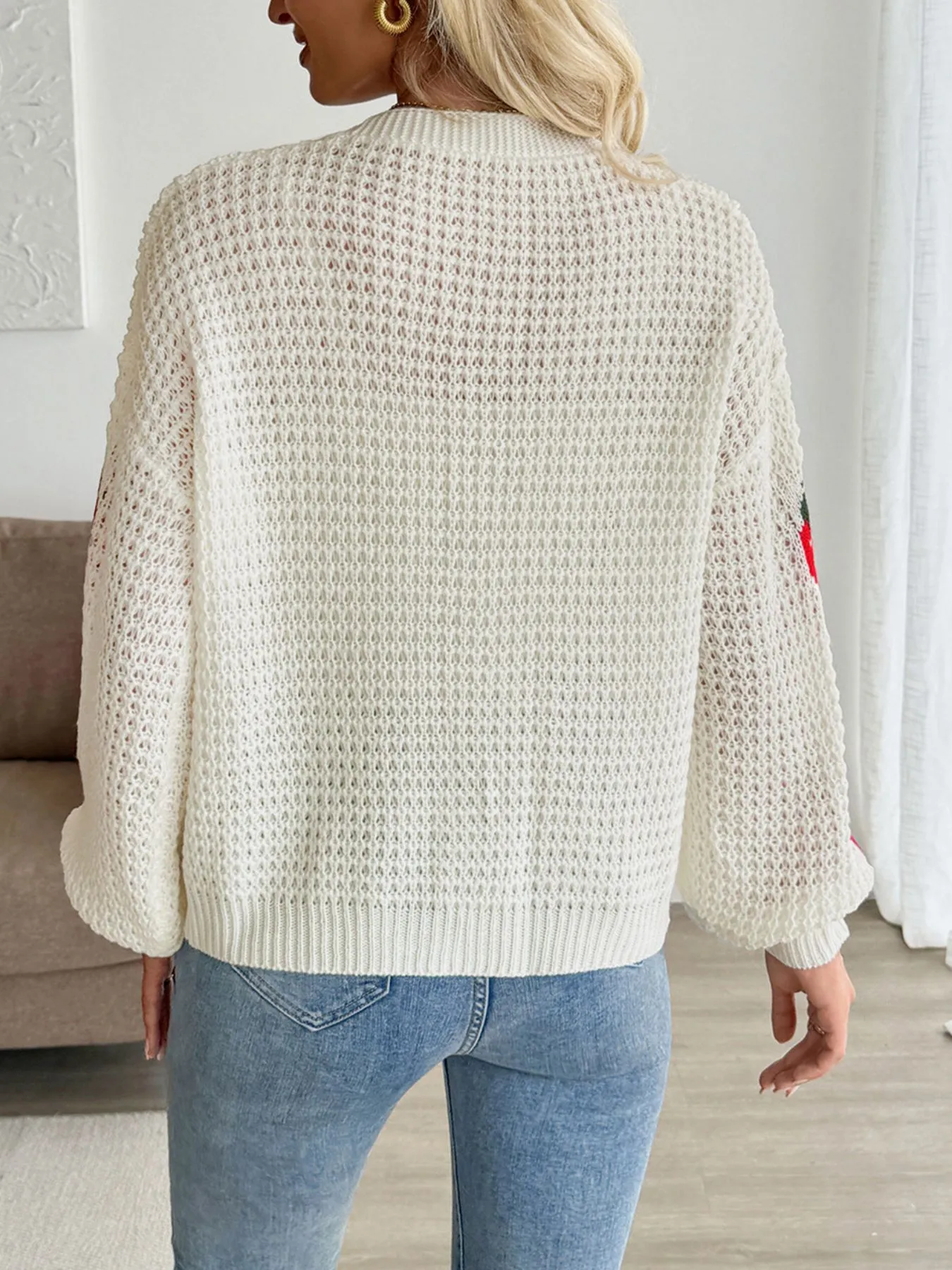 Strawberry Pattern V-Neck Button-Up Cardigan - Image 6