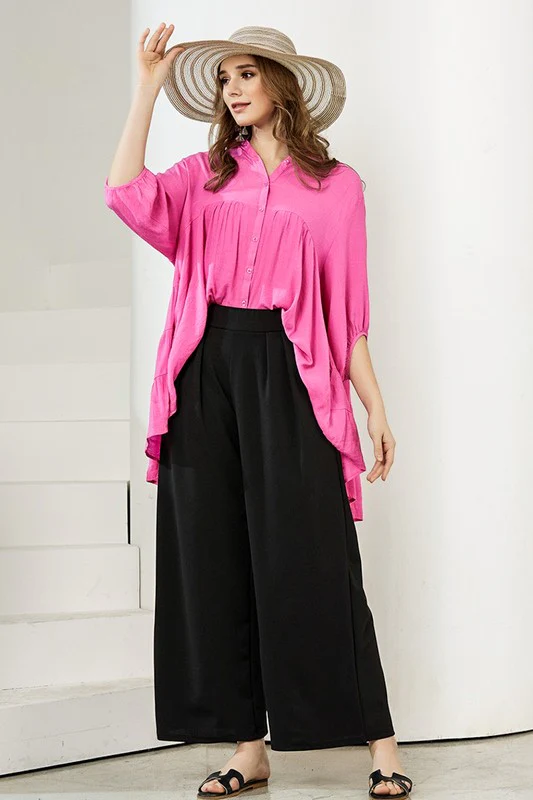 Stretch Crepe High Waist Tuck Wide Leg Pants - Image 12