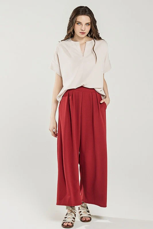 Stretch Crepe High Waist Tuck Wide Leg Pants - Image 5