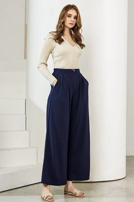 Stretch Crepe High Waist Tuck Wide Leg Pants - Image 7