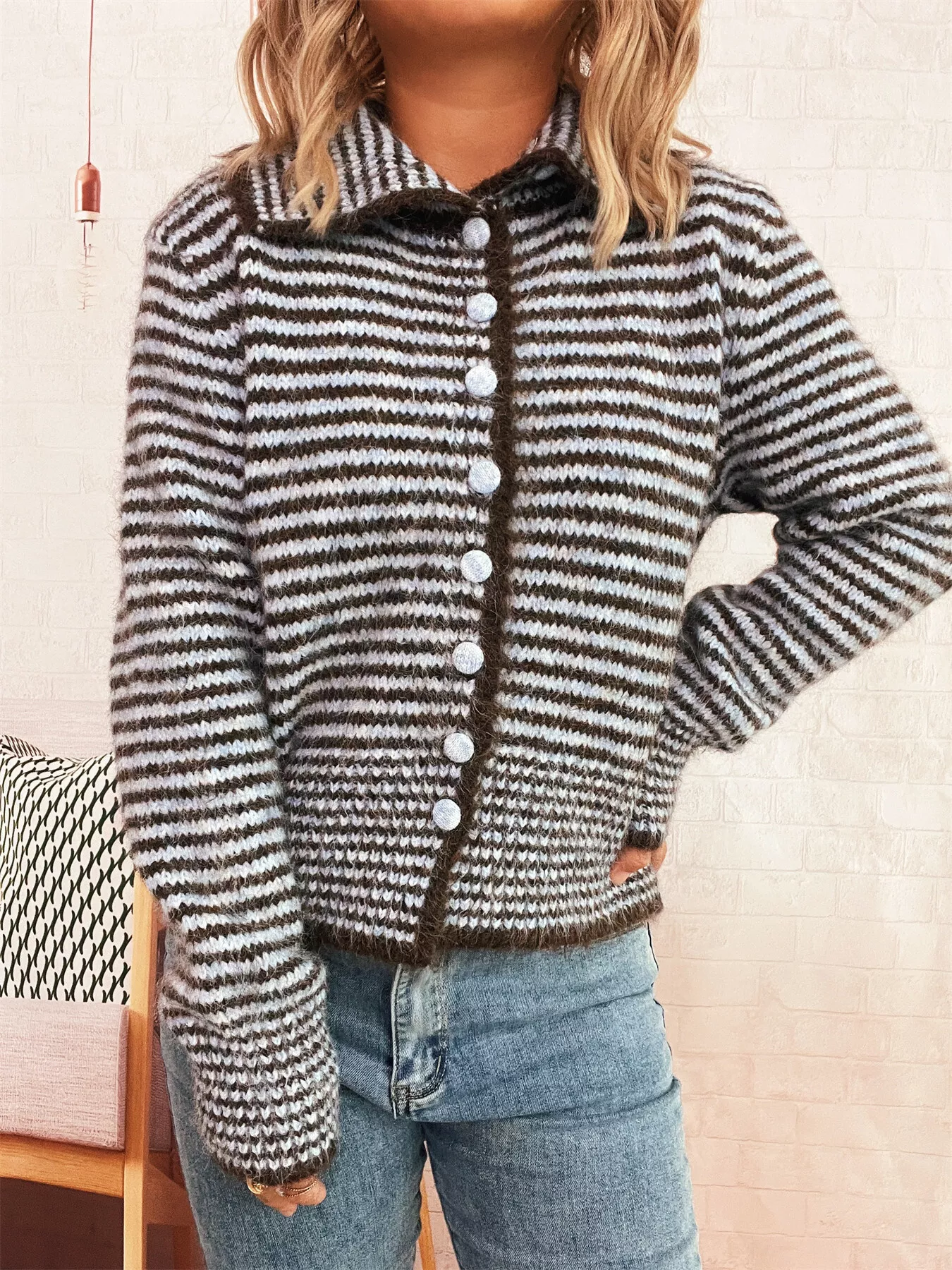 Striped Button-Up Long Sleeve Cardigan - Image 11