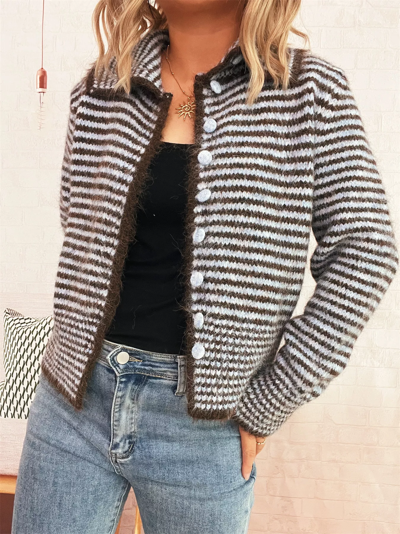 Striped Button-Up Long Sleeve Cardigan - Image 13
