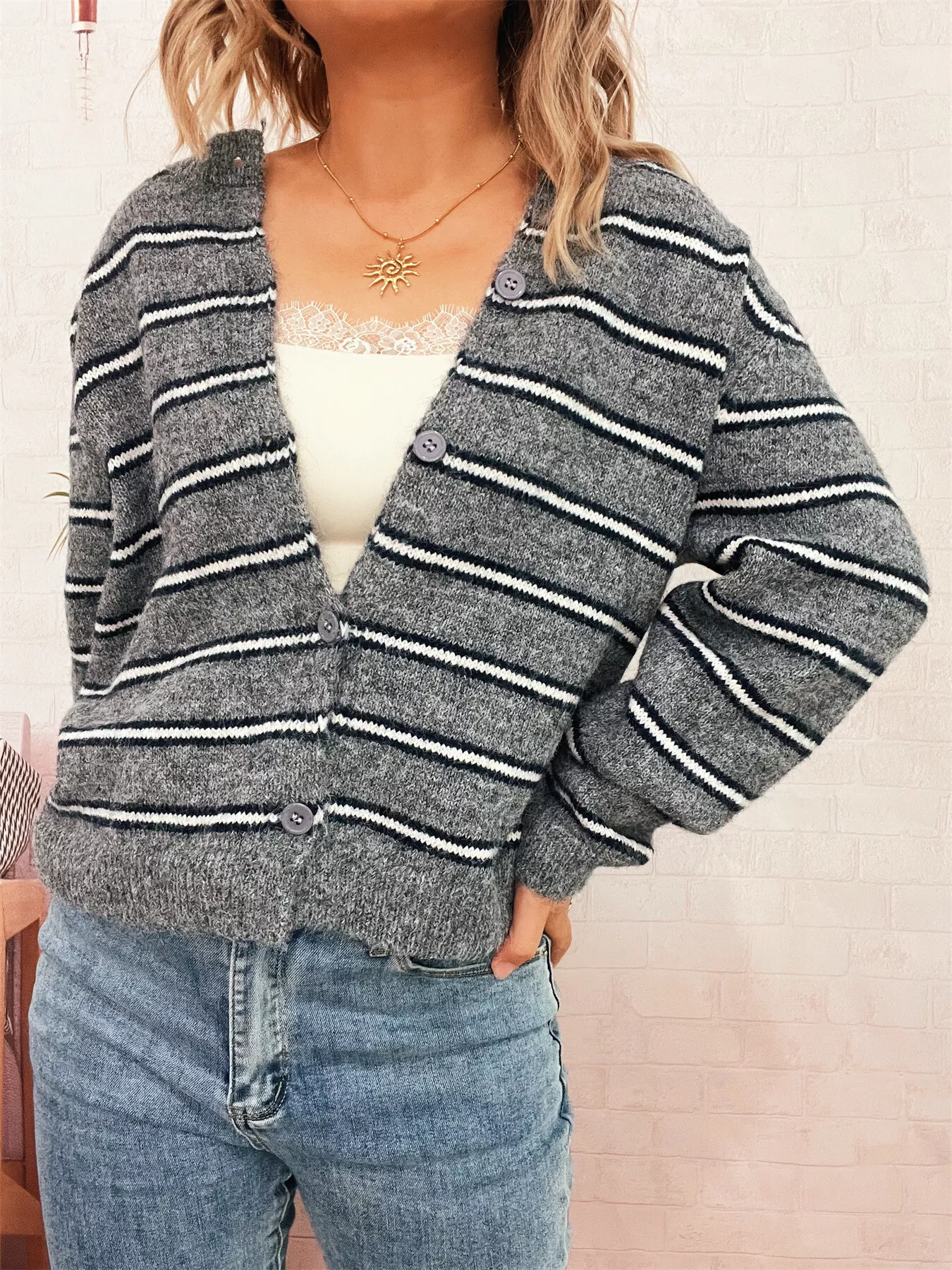 Striped Button-Up Long Sleeve Cardigan - Image 11