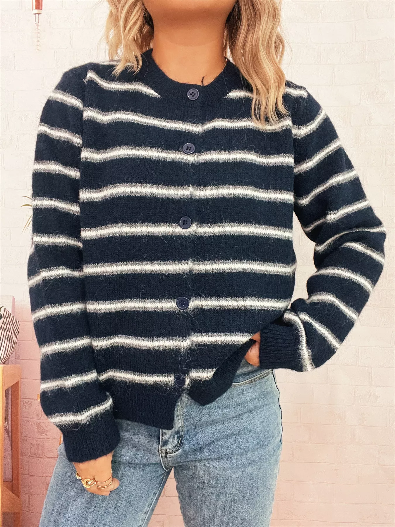 Striped Button-Up Long Sleeve Cardigan - Image 16