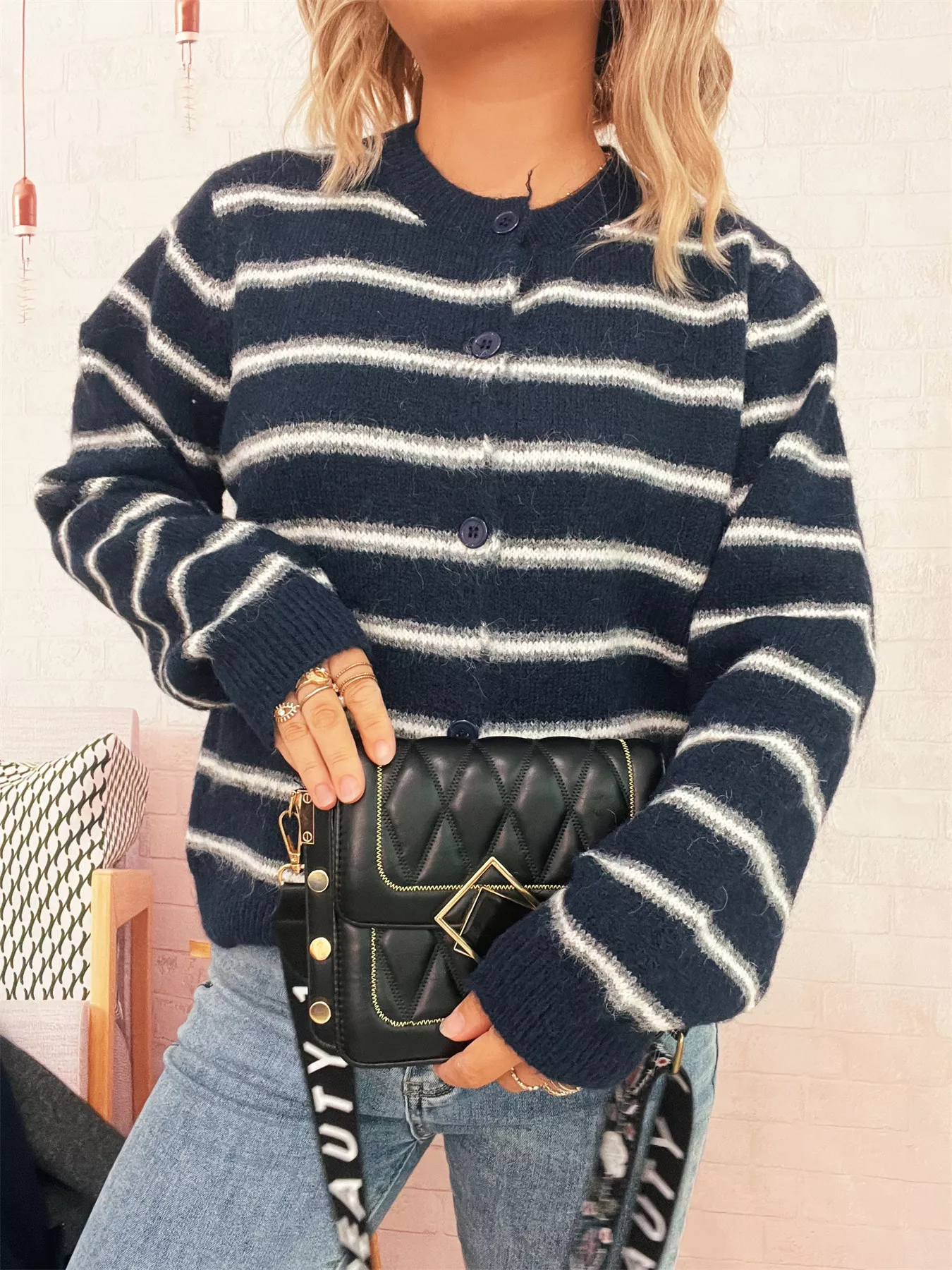 Striped Button-Up Long Sleeve Cardigan - Image 19