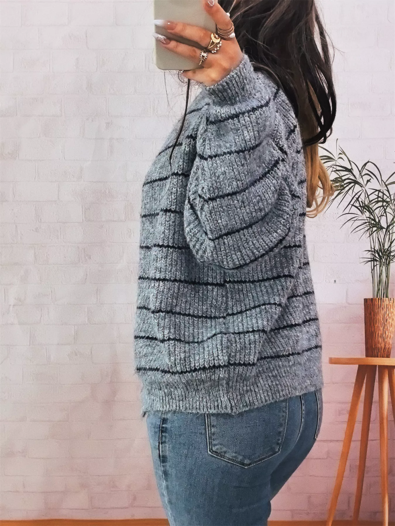 Striped Button Up Long Sleeve Cardigan - Image 10