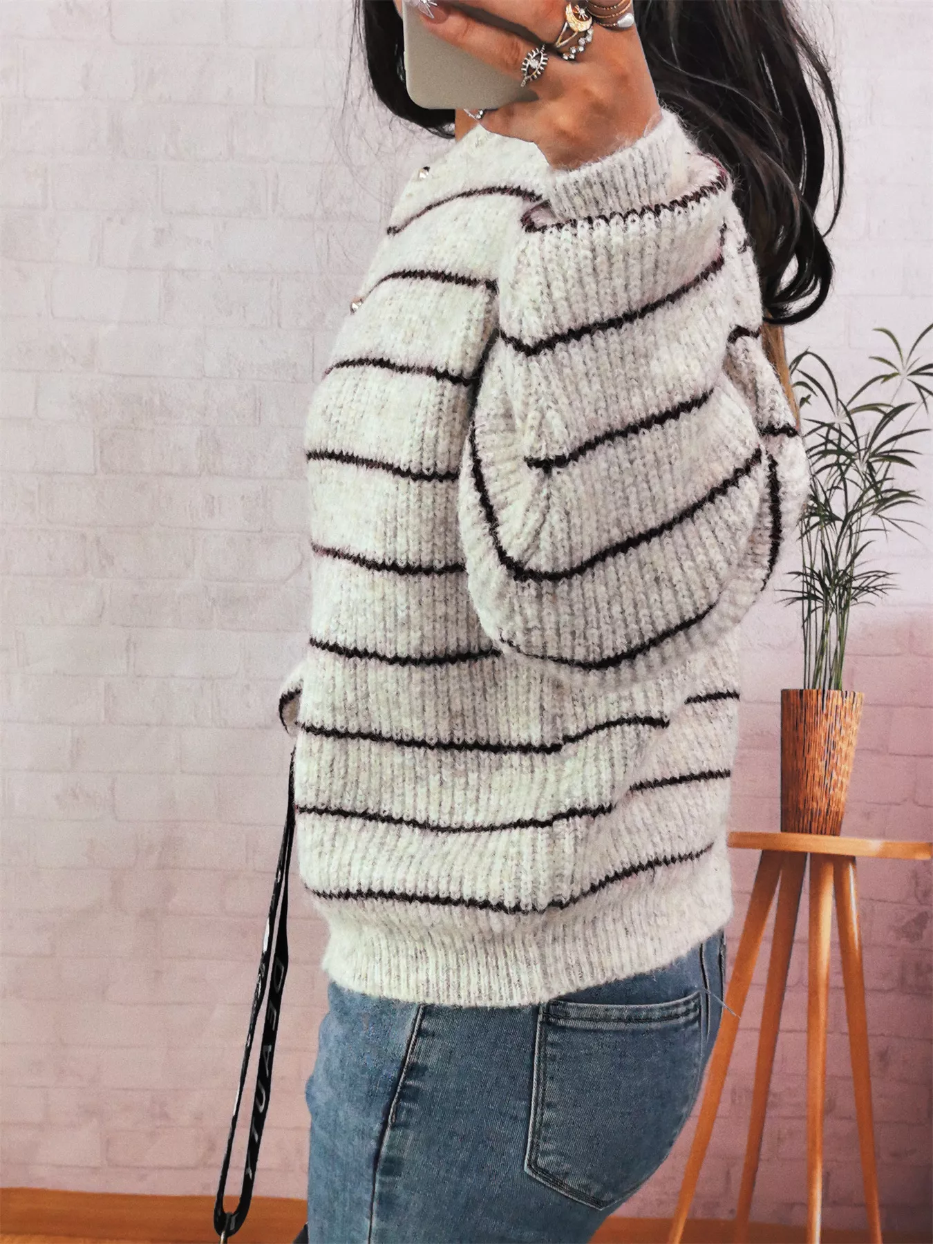 Striped Button Up Long Sleeve Cardigan - Image 5