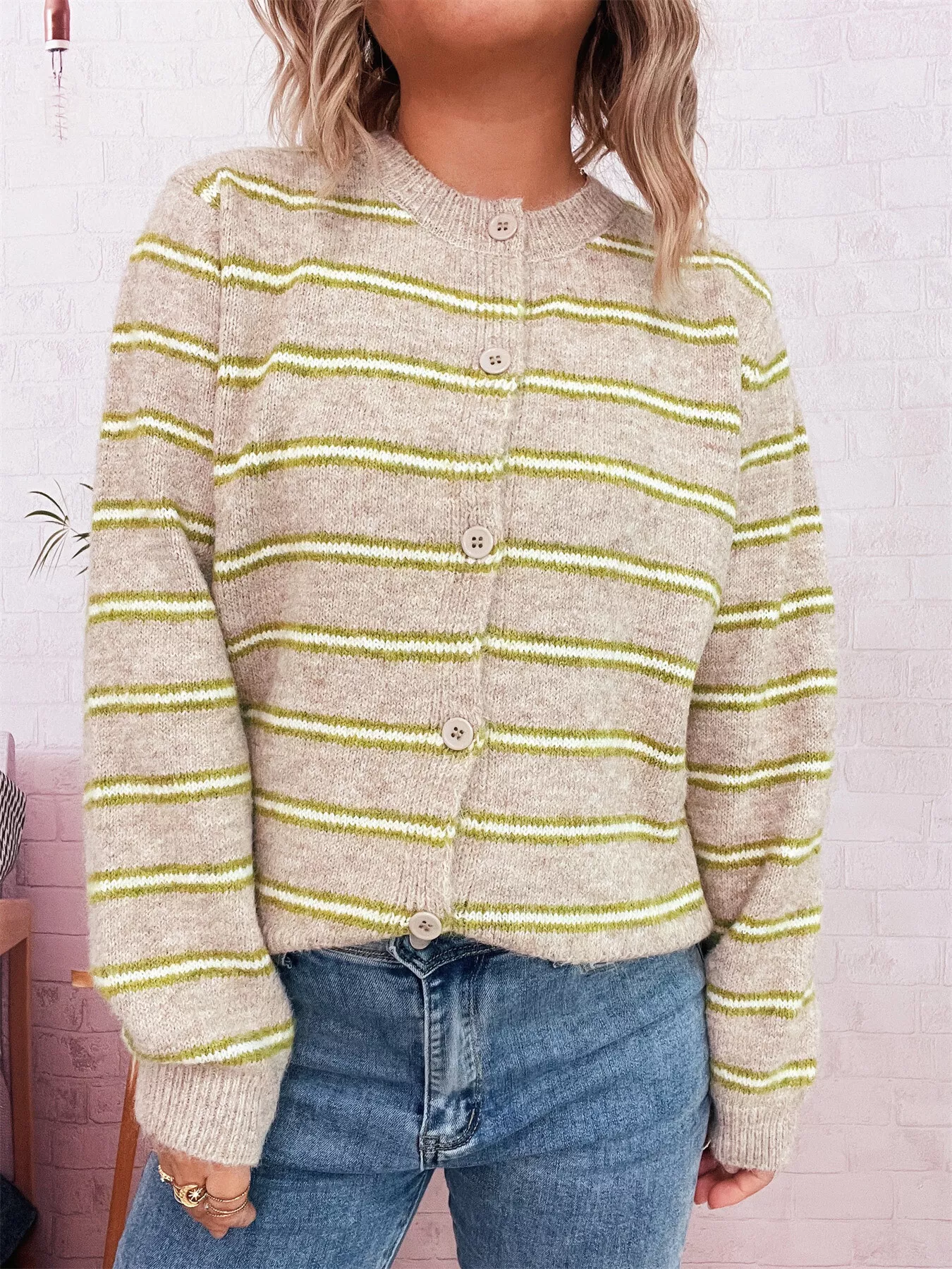 Striped Button-Up Long Sleeve Cardigan - Image 3