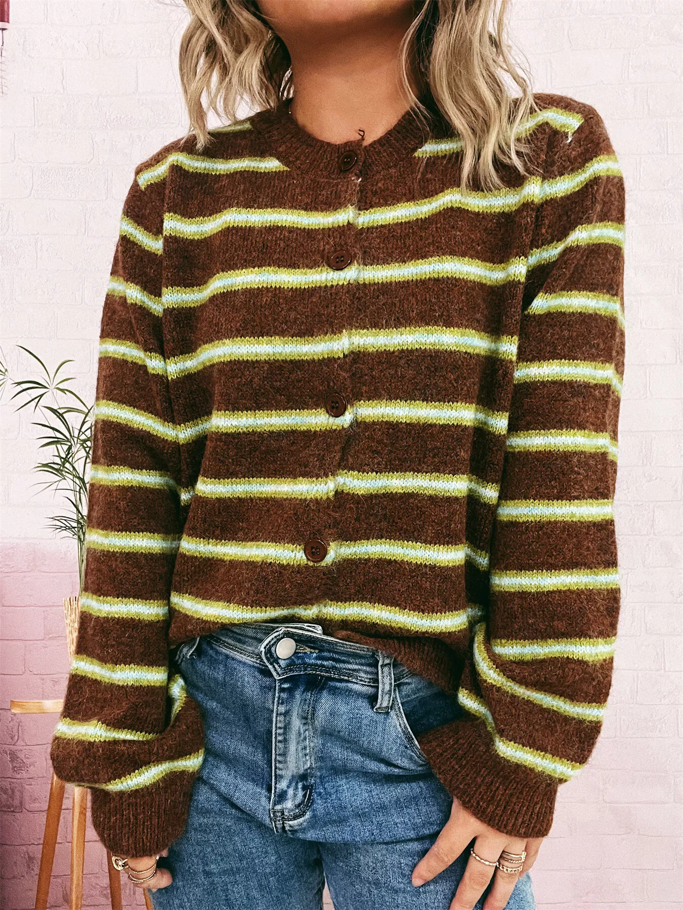 Striped Button-Up Long Sleeve Cardigan - Image 9