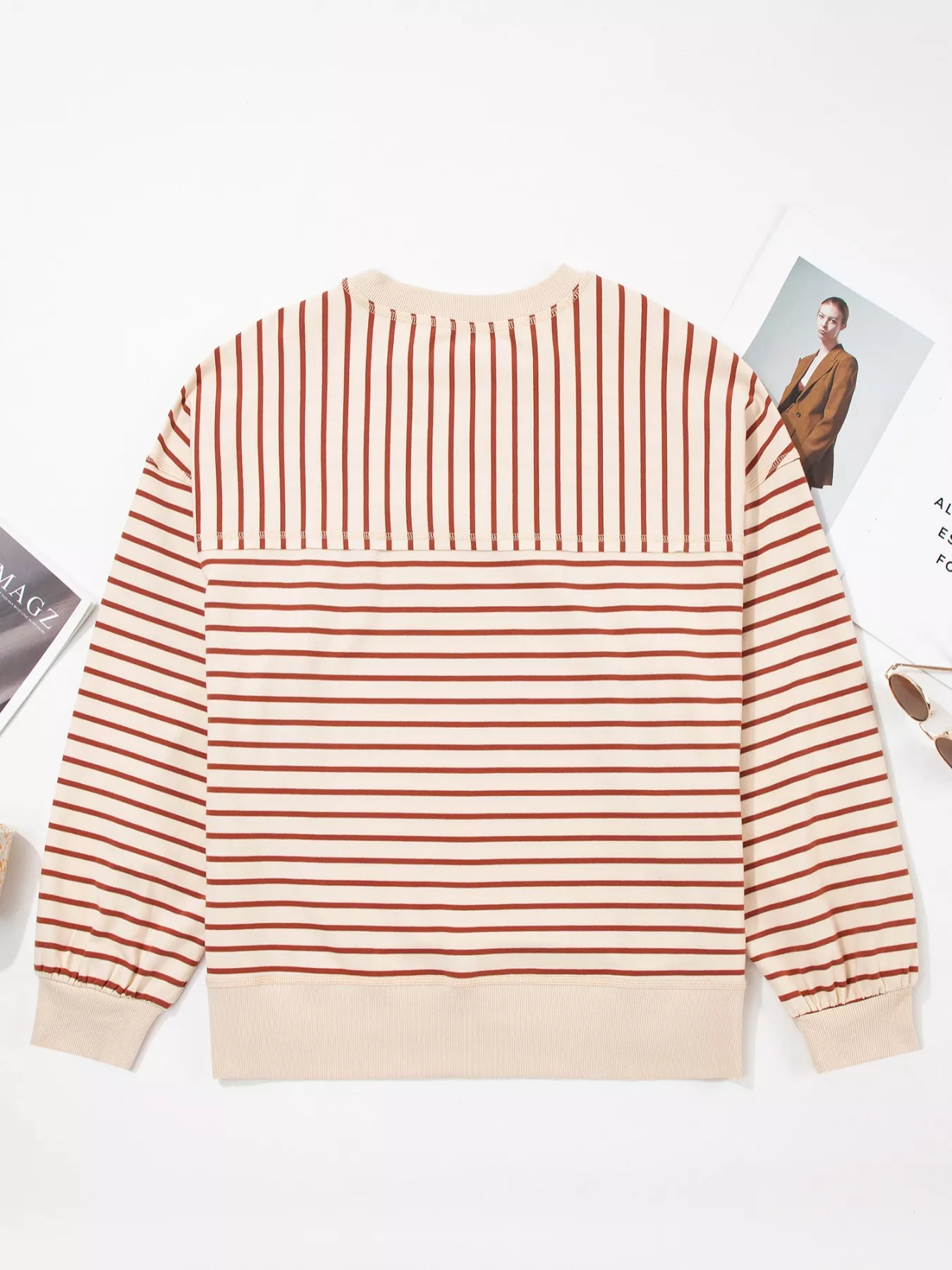 Striped Crew Neck Casual Sweatshirt - Image 5