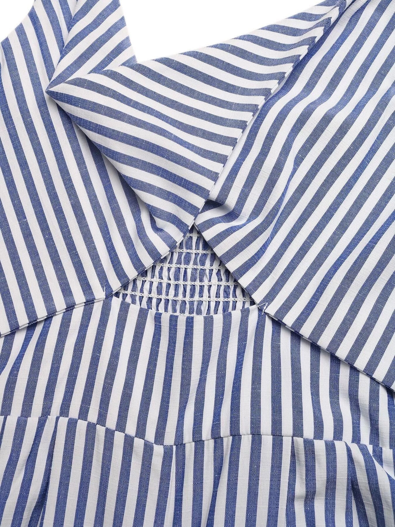 Striped Cutout Knot Front Wide Leg Jumpsuit - Image 8