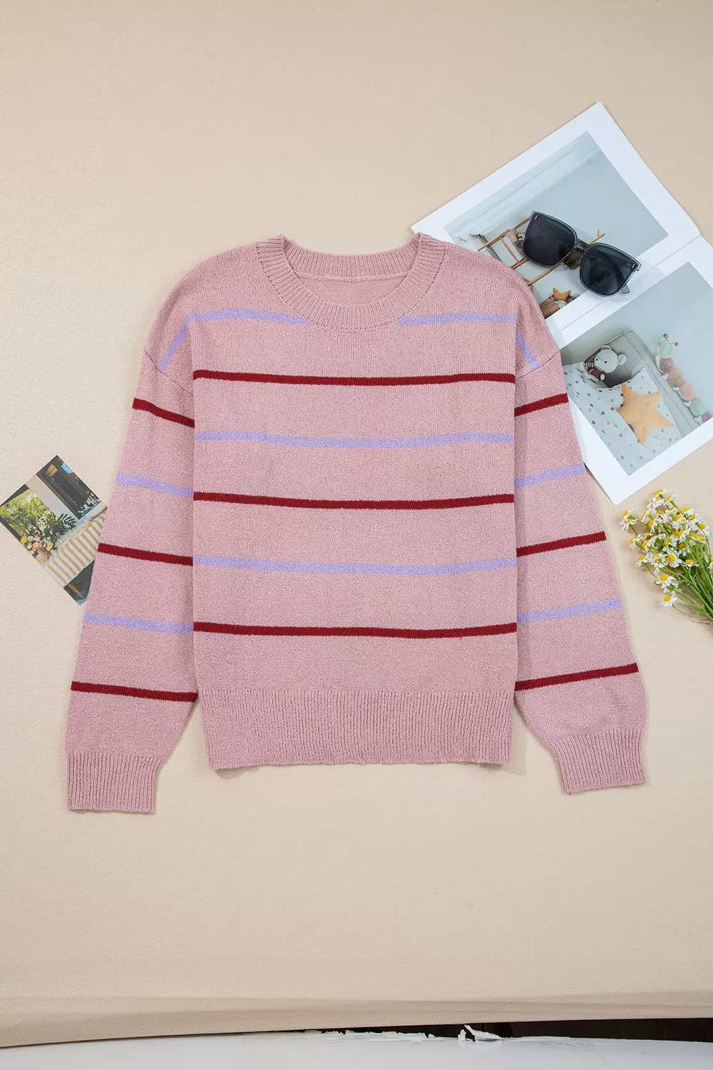Striped Drop Shoulder Long Sleeve Sweater - Image 3