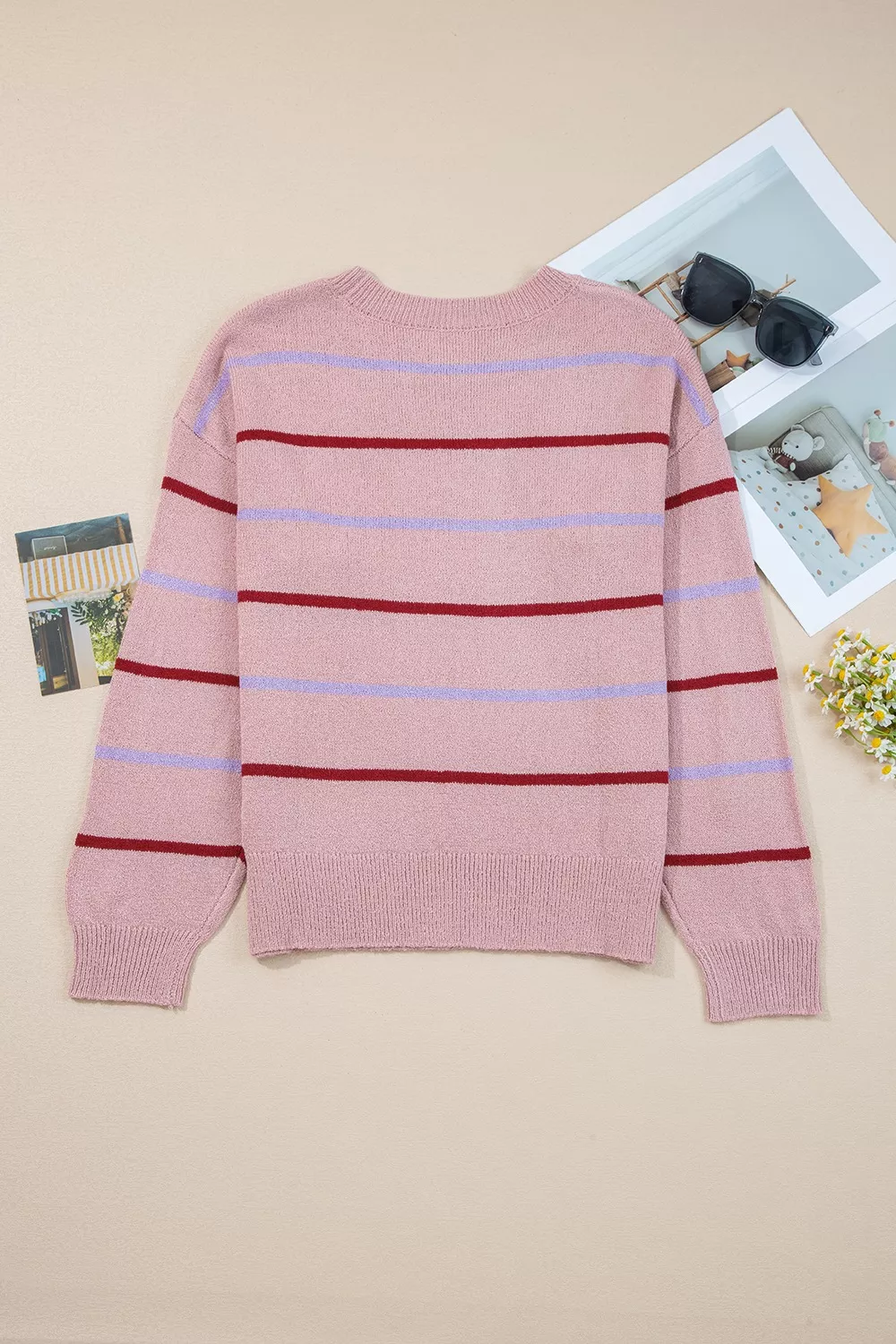 Striped Drop Shoulder Long Sleeve Sweater - Image 4